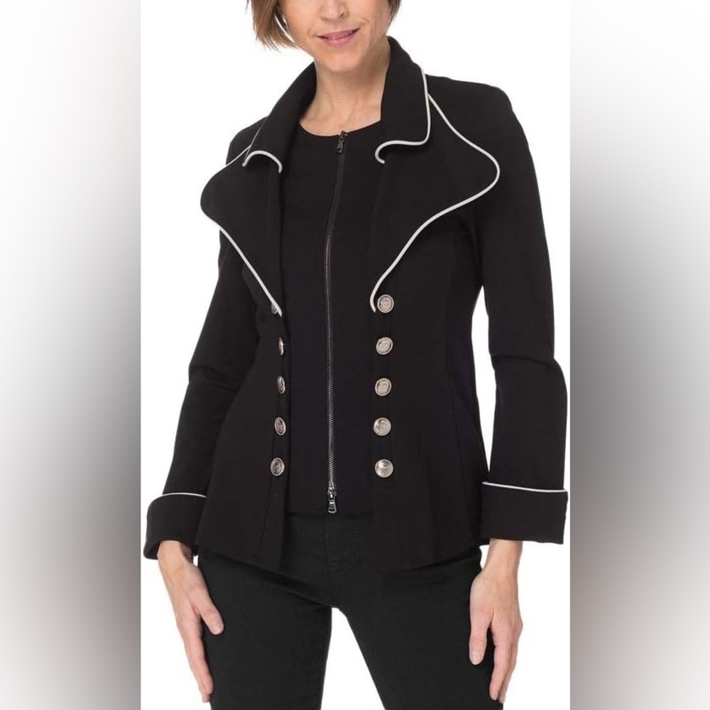 Joseph Ribkoff #183355 Woman's Black Military-Look Zip-Front Jacket